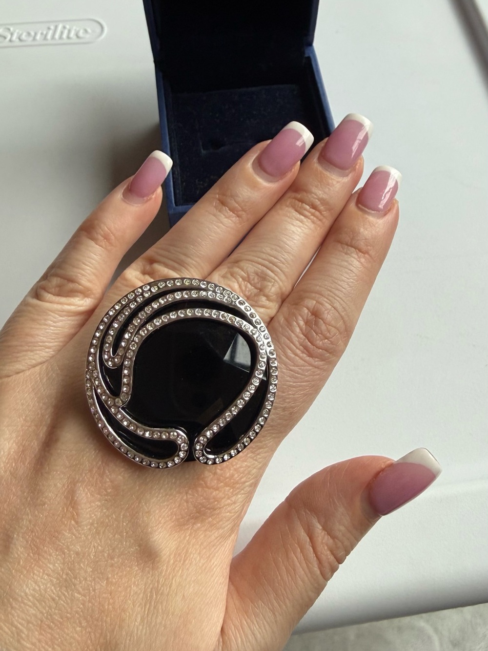 Swarovski Black and Silver Swirl Cocktail Ring